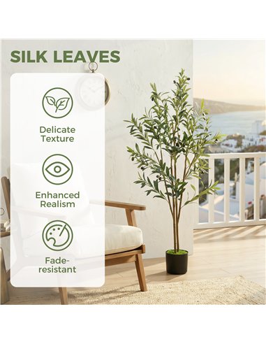 HOMCOM Decorative Artificial Plant, 120 cm Silk Olive Tree with 303 Leaves in Cement Pot, Fake Plant