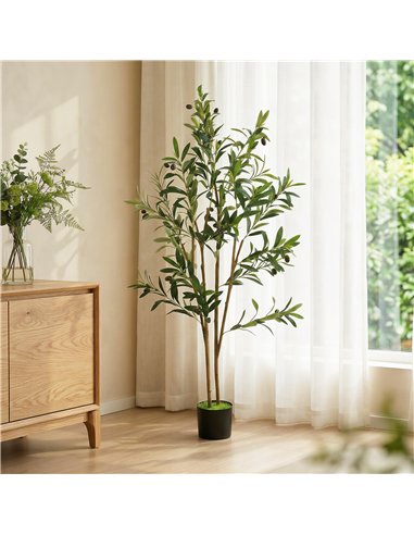 HOMCOM Decorative Artificial Plant, 120 cm Silk Olive Tree with 303 Leaves in Cement Pot, Fake Plant