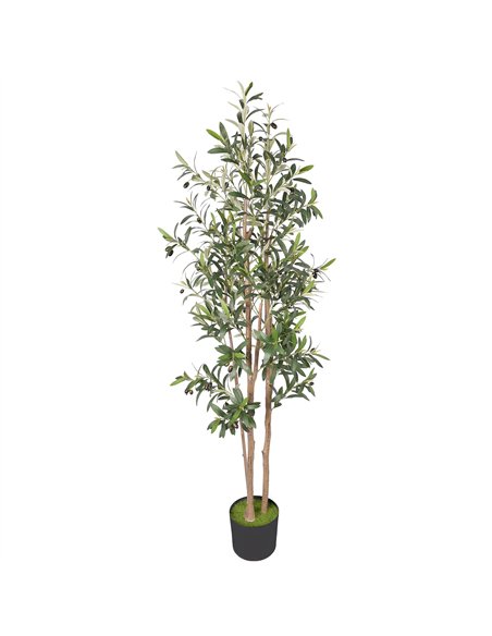 HOMCOM Decorative Artificial Plant, 175 cm Silk Olive Tree with 787 Leaves in Cement Pot, Fake Plant - pic 192730 | FastDaddyshop