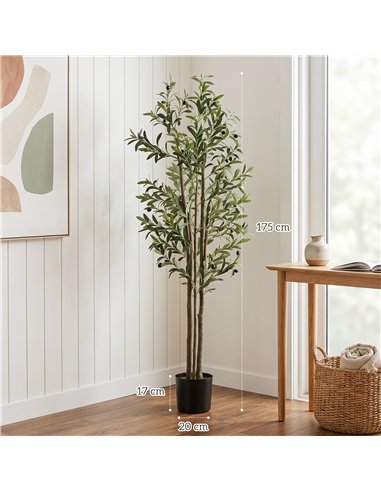 HOMCOM Decorative Artificial Plant, 175 cm Silk Olive Tree with 787 Leaves in Cement Pot, Fake Plant