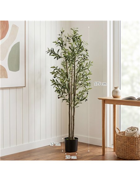 HOMCOM Decorative Artificial Plant, 175 cm Silk Olive Tree with 787 Leaves in Cement Pot, Fake Plant - pic 192732 | FastDaddyshop