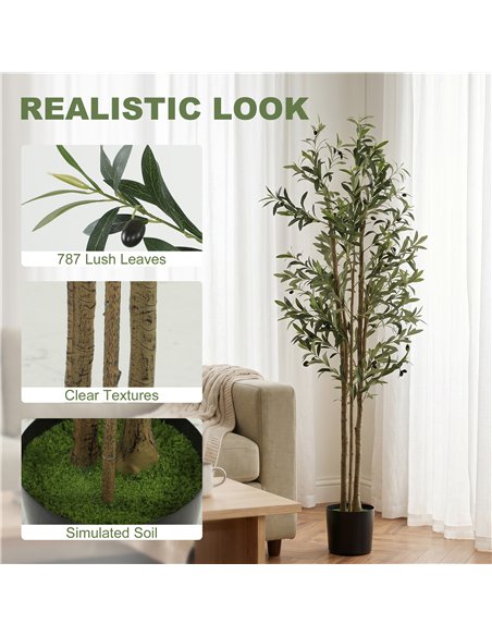HOMCOM Decorative Artificial Plant, 175 cm Silk Olive Tree with 787 Leaves in Cement Pot, Fake Plant - pic 192733 | FastDaddyshop