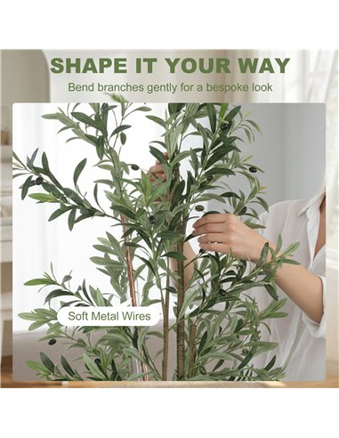 HOMCOM Decorative Artificial Plant, 175 cm Silk Olive Tree with 787 Leaves in Cement Pot, Fake Plant