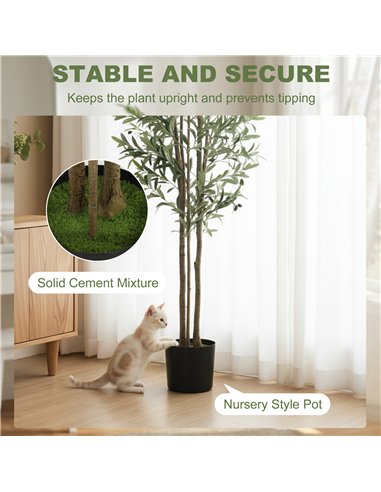HOMCOM Decorative Artificial Plant, 175 cm Silk Olive Tree with 787 Leaves in Cement Pot, Fake Plant