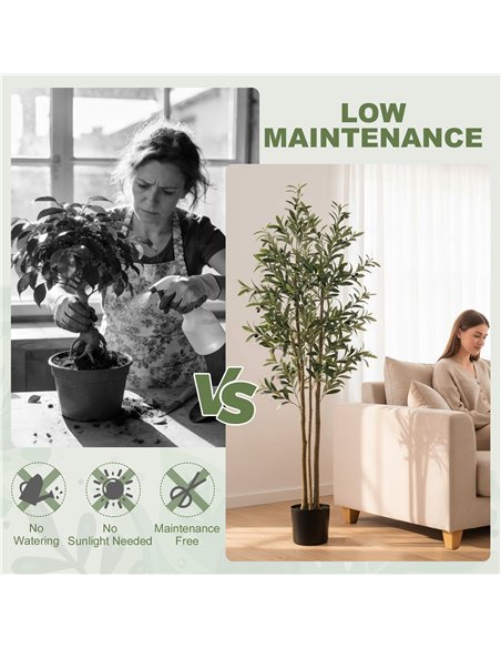 HOMCOM Decorative Artificial Plant, 175 cm Silk Olive Tree with 787 Leaves in Cement Pot, Fake Plant - pic 192736 | FastDaddyshop