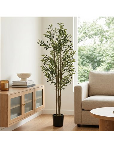 HOMCOM Decorative Artificial Plant, 175 cm Silk Olive Tree with 787 Leaves in Cement Pot, Fake Plant