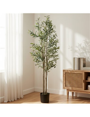 HOMCOM Decorative Artificial Plant, 175 cm Silk Olive Tree with 787 Leaves in Cement Pot, Fake Plant
