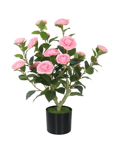 HOMCOM 65cm Artificial Camellia Flower Plant in Pot with 116 Lush Leaves & Moss Effect, Pink - pic 192739 | FastDaddyshop