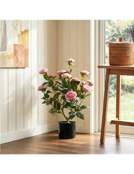 HOMCOM 65cm Artificial Camellia Flower Plant in Pot with 116 Lush Leaves & Moss Effect, Pink - pic 192740 | FastDaddyshop