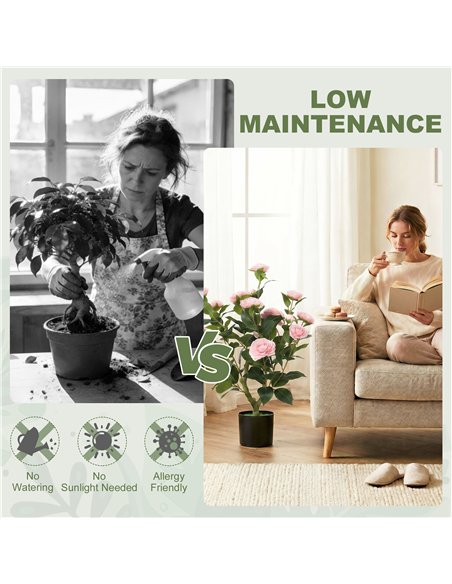 HOMCOM 65cm Artificial Camellia Flower Plant in Pot with 116 Lush Leaves & Moss Effect, Pink - pic 192743 | FastDaddyshop