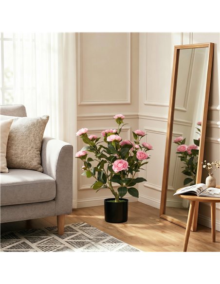 HOMCOM 65cm Artificial Camellia Flower Plant in Pot with 116 Lush Leaves & Moss Effect, Pink - pic 192746 | FastDaddyshop