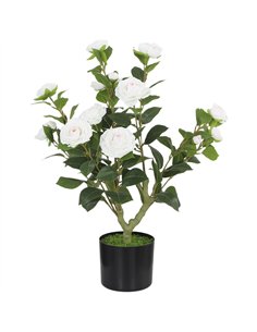 HOMCOM 65cm Artificial Camellia Flower Plant in Pot with 116 Lush Leaves & Moss Effect, White