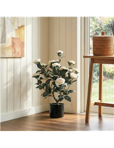 HOMCOM 65cm Artificial Camellia Flower Plant in Pot with 116 Lush Leaves & Moss Effect, White 2
