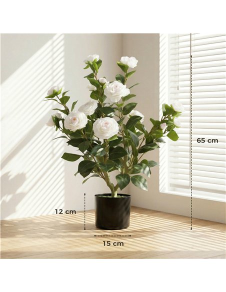 HOMCOM 65cm Artificial Camellia Flower Plant in Pot with 116 Lush Leaves & Moss Effect, White - pic 192750 | FastDaddyshop