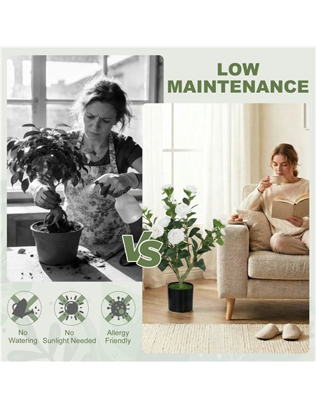 HOMCOM 65cm Artificial Camellia Flower Plant in Pot with 116 Lush Leaves & Moss Effect, White - pic 192752 | FastDaddyshop