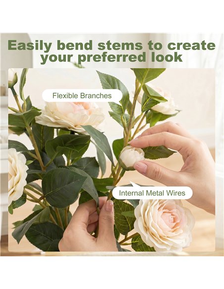 HOMCOM 65cm Artificial Camellia Flower Plant in Pot with 116 Lush Leaves & Moss Effect, White - pic 192753 | FastDaddyshop