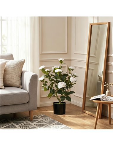 HOMCOM 65cm Artificial Camellia Flower Plant in Pot with 116 Lush Leaves & Moss Effect, White