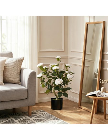 HOMCOM 65cm Artificial Camellia Flower Plant in Pot with 116 Lush Leaves & Moss Effect, White - pic 192755 | FastDaddyshop