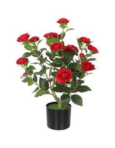 HOMCOM 65cm Artificial Camellia Flower Plant in Pot with 116 Lush Leaves & Moss Effect, Red