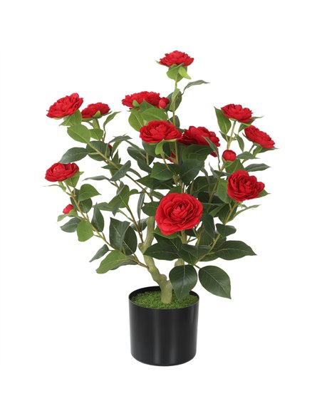 HOMCOM 65cm Artificial Camellia Flower Plant in Pot with 116 Lush Leaves & Moss Effect, Red - pic 192757 | FastDaddyshop