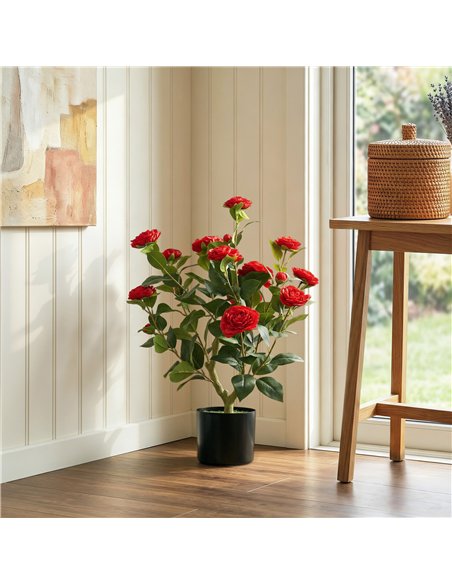 HOMCOM 65cm Artificial Camellia Flower Plant in Pot with 116 Lush Leaves & Moss Effect, Red - pic 192758 | FastDaddyshop