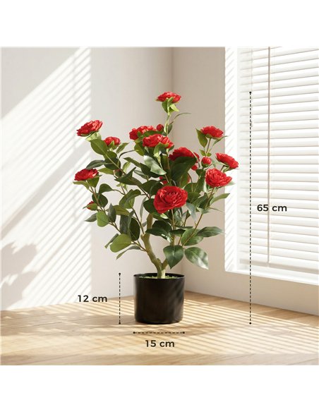 HOMCOM 65cm Artificial Camellia Flower Plant in Pot with 116 Lush Leaves & Moss Effect, Red - pic 192759 | FastDaddyshop