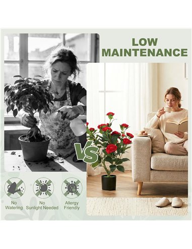 HOMCOM 65cm Artificial Camellia Flower Plant in Pot with 116 Lush Leaves & Moss Effect, Red
