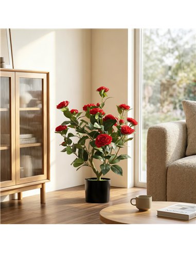 HOMCOM 65cm Artificial Camellia Flower Plant in Pot with 116 Lush Leaves & Moss Effect, Red