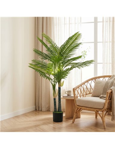 HOMCOM Artificial Palm Tree with 16 PEVA Leaves, 150cm Decorative Artificial Plant with Pot and Moss Effect, Green