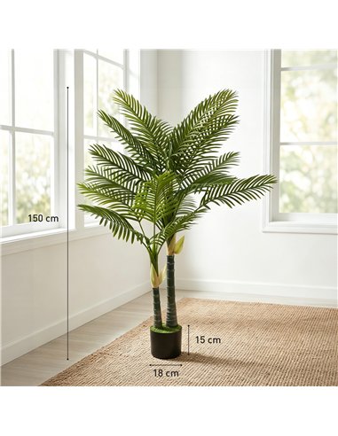 HOMCOM Artificial Palm Tree with 16 PEVA Leaves, 150cm Decorative Artificial Plant with Pot and Moss Effect, Green