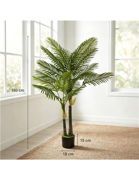 HOMCOM Artificial Palm Tree with 16 PEVA Leaves, 150cm Decorative Artificial Plant with Pot and Moss Effect, Green - pic 192768 | FastDaddyshop