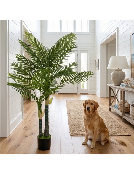 HOMCOM Artificial Palm Tree with 16 PEVA Leaves, 150cm Decorative Artificial Plant with Pot and Moss Effect, Green - pic 192773 | FastDaddyshop