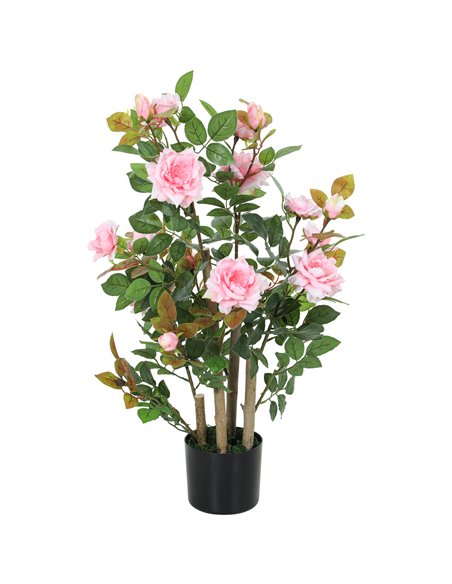 HOMCOM 90cm Artificial Rose Tree, Decorative Fake Plant with 344 Silk Leaves 17 Flowers for Outdoor Indoor Decor, Pink - pic 192775 | FastDaddyshop