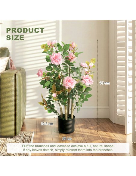 HOMCOM 90cm Artificial Rose Tree, Decorative Fake Plant with 344 Silk Leaves 17 Flowers for Outdoor Indoor Decor, Pink - pic 192777 | FastDaddyshop