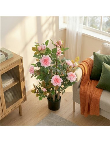 HOMCOM 90cm Artificial Rose Tree, Decorative Fake Plant with 344 Silk Leaves 17 Flowers for Outdoor Indoor Decor, Pink