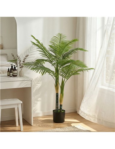 HOMCOM Artificial Palm Tree with 14 PEVA Leaves, 120cm Decorative Artificial Plant with Pot and Moss Effect, Green