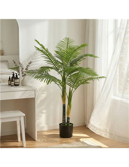 HOMCOM Artificial Palm Tree with 14 PEVA Leaves, 120cm Decorative Artificial Plant with Pot and Moss Effect, Green - pic 192785 | FastDaddyshop