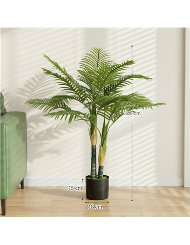 HOMCOM Artificial Palm Tree with 14 PEVA Leaves, 120cm Decorative Artificial Plant with Pot and Moss Effect, Green