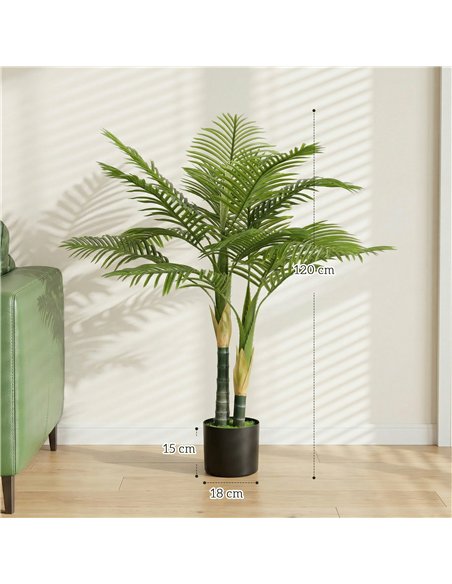HOMCOM Artificial Palm Tree with 14 PEVA Leaves, 120cm Decorative Artificial Plant with Pot and Moss Effect, Green - pic 192786 | FastDaddyshop