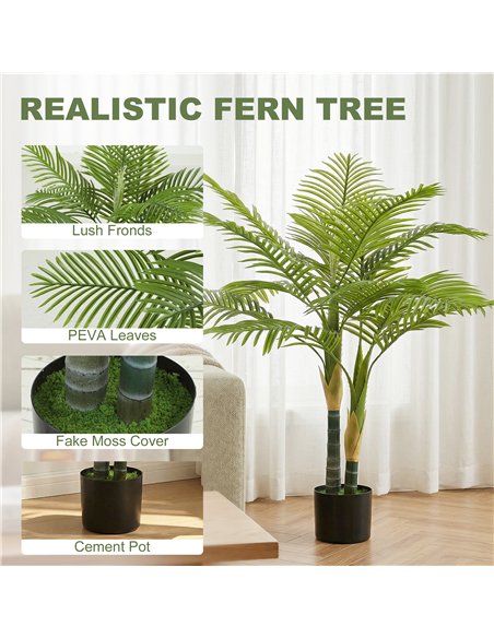 HOMCOM Artificial Palm Tree with 14 PEVA Leaves, 120cm Decorative Artificial Plant with Pot and Moss Effect, Green - pic 192787 | FastDaddyshop
