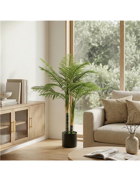 HOMCOM Artificial Palm Tree with 14 PEVA Leaves, 120cm Decorative Artificial Plant with Pot and Moss Effect, Green - pic 192790 | FastDaddyshop