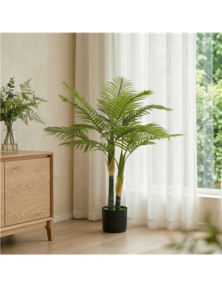HOMCOM Artificial Palm Tree with 14 PEVA Leaves, 120cm Decorative Artificial Plant with Pot and Moss Effect, Green - pic 192791 | FastDaddyshop