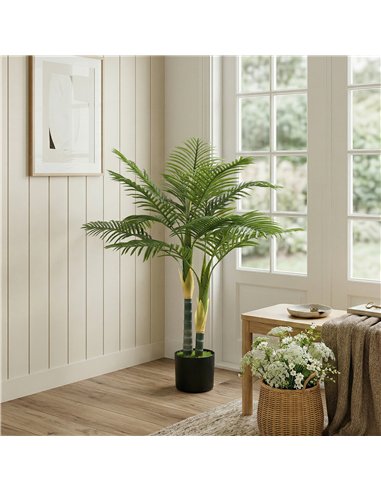 HOMCOM Artificial Palm Tree with 14 PEVA Leaves, 120cm Decorative Artificial Plant with Pot and Moss Effect, Green