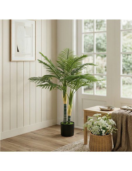 HOMCOM Artificial Palm Tree with 14 PEVA Leaves, 120cm Decorative Artificial Plant with Pot and Moss Effect, Green - pic 192792 | FastDaddyshop