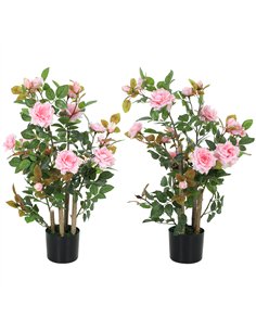 HOMCOM 90cm Artificial Rose Tree Set of 2, Decorative Fake Plant with 344 Silk Leaves 17 Flowers for Outdoor Indoor Decor, Pink