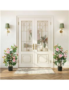 HOMCOM 90cm Artificial Rose Tree Set of 2, Decorative Fake Plant with 344 Silk Leaves 17 Flowers for Outdoor Indoor Decor, Pink 2