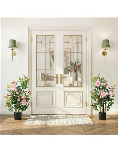 HOMCOM 90cm Artificial Rose Tree Set of 2, Decorative Fake Plant with 344 Silk Leaves 17 Flowers for Outdoor Indoor Decor, Pink