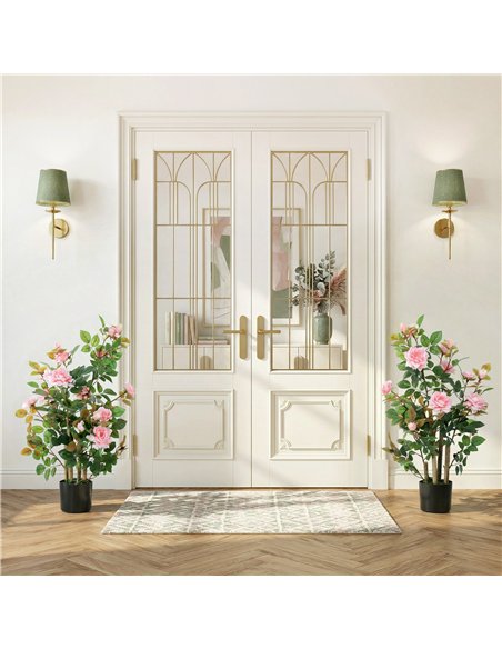 HOMCOM 90cm Artificial Rose Tree Set of 2, Decorative Fake Plant with 344 Silk Leaves 17 Flowers for Outdoor Indoor Decor, Pink - pic 192794 | FastDaddyshop