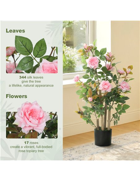 HOMCOM 90cm Artificial Rose Tree Set of 2, Decorative Fake Plant with 344 Silk Leaves 17 Flowers for Outdoor Indoor Decor, Pink - pic 192796 | FastDaddyshop