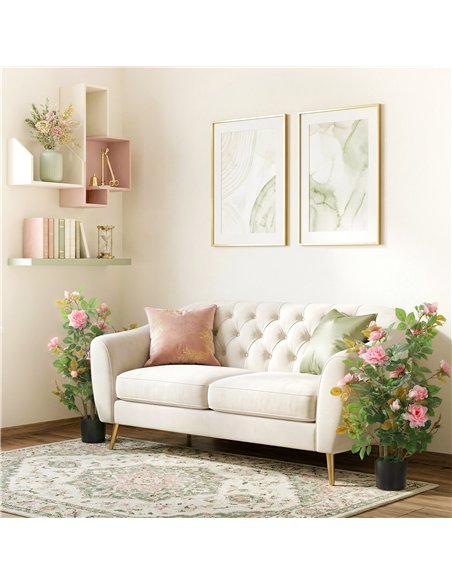 HOMCOM 90cm Artificial Rose Tree Set of 2, Decorative Fake Plant with 344 Silk Leaves 17 Flowers for Outdoor Indoor Decor, Pink - pic 192800 | FastDaddyshop